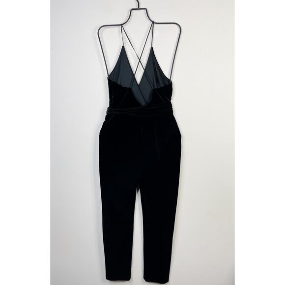 Express Black Velvet Plunge Strappy Belted Straight Leg Jumpsuit Womens 2P 2 P - Picture 9 of 16